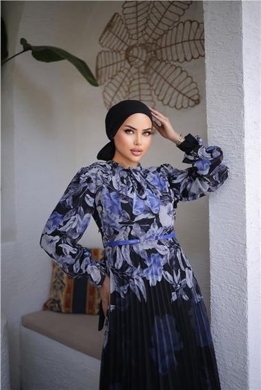 Сукня з узором з шифону з поясом та зав'язкою на шиї - фіолетова, 44-46 розміри - фото 5