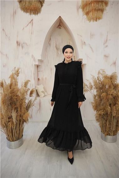 Сарафан из шифона с завязками на шее и талии, черный, размеры 38-44, универсальный для всех сезонов - фото 1