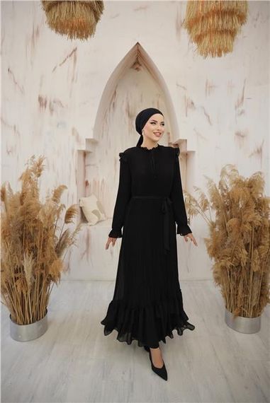 Сарафан из шифона с завязками на шее и талии, черный, размеры 38-44, универсальный для всех сезонов - фото 5