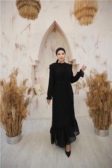 Сарафан из шифона с завязками на шее и талии, черный, размеры 38-44, универсальный для всех сезонов - фото 4