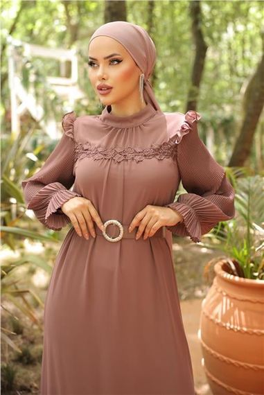 Платье из шифона с воротником о-образной формы и поясом, цвет лук, размеры 38-46, от бренда Bwest - фото 4