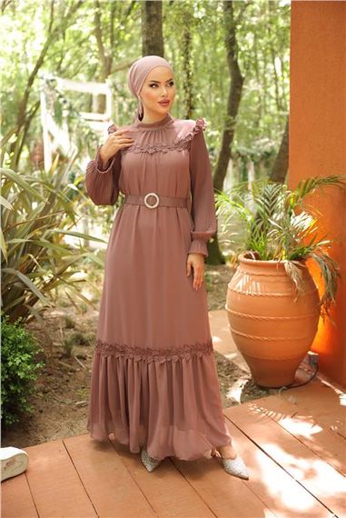 Платье из шифона с воротником о-образной формы и поясом, цвет лук, размеры 38-46, от бренда Bwest - фото 5