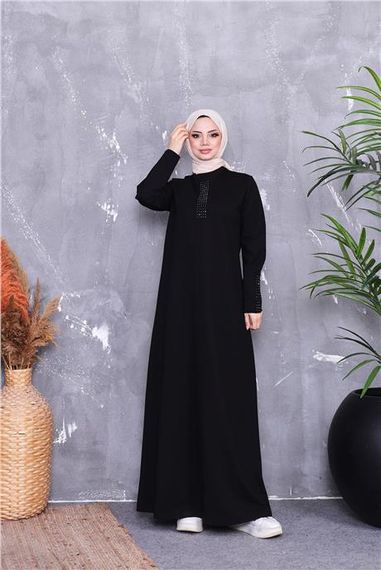 Длинное платье с узором на рукавах Bwest, черное, доступно в размерах 38-46 - фото 3