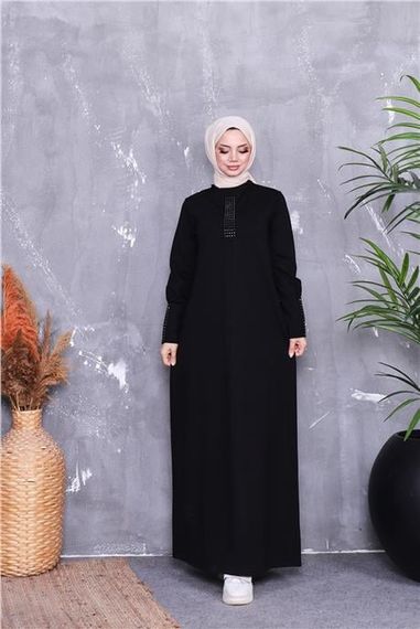 Длинное платье с узором на рукавах Bwest, черное, доступно в размерах 38-46 - фото 4