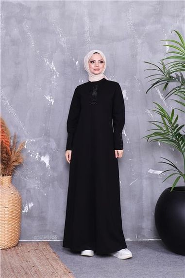 Длинное платье с узором на рукавах Bwest, черное, доступно в размерах 38-46 - фото 2