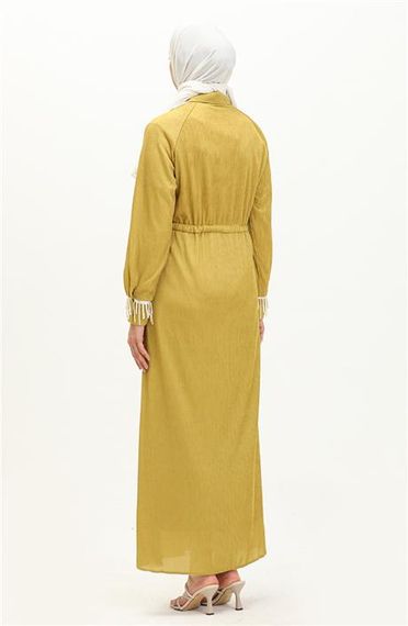 Сукня для мусульманок Silvia Bürümcük з перлами в кольорі оливки, розміри 38-46 - фото 5