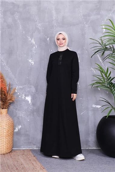 Длинное платье с узором на рукавах Bwest, черное, доступно в размерах 38-46 - фото 5