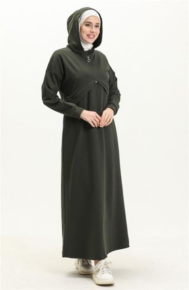 Eflatun Cepkenli Yarım Fermuarlı Elbise - 71046.005 - Haki - photo 2