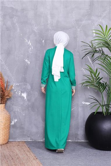 V Yaka Şerit Desenli Cepli Uzun Tesettür Elbise - 71188.111 - Benetton Yeşil - photo 3