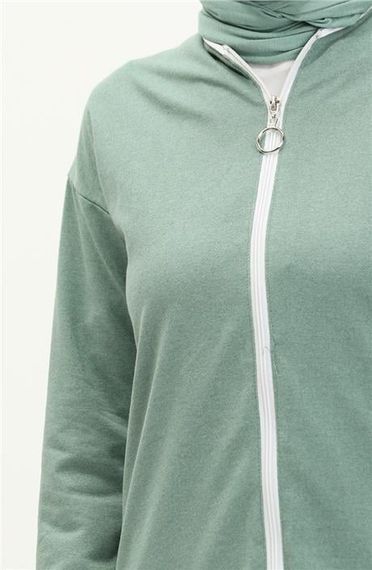 Bisiklet Yaka Fermuarlı Uzun Tunik Sade Basic Spor Takımı - 03044.100 - Çağla Yeşili - fotoğraf 4
