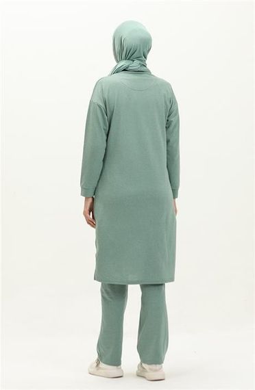 Bisiklet Yaka Fermuarlı Uzun Tunik Sade Basic Spor Takımı - 03044.100 - Çağla Yeşili - fotoğraf 5