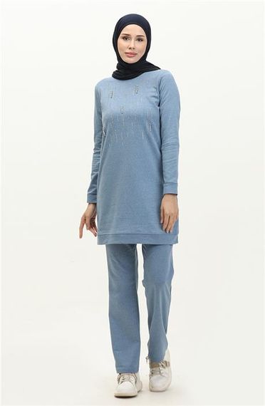 Спортивний комплект з довгою тунікою і малюнком у вигляді ліній, чоловічий, наявні розміри 38-46, колір: синій - фото 1