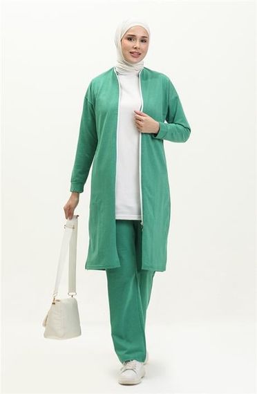 Bisiklet Yaka Fermuarlı Uzun Tunik Sade Basic Spor Takımı - 03044.111 - Benetton Yeşil - photo 2