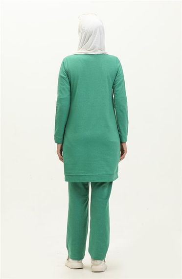 Taşlı Çizgi Desenli Bisiklet Yaka Uzun Tunik Sade Basic Eşofman Spor Takımı - 03048.111 - Benetton Yeşil - photo 5