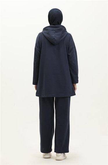Kapşonlu Sweat Eşofman Sade Basic Spor Takım - 03056.015 - Lacivert - photo 5