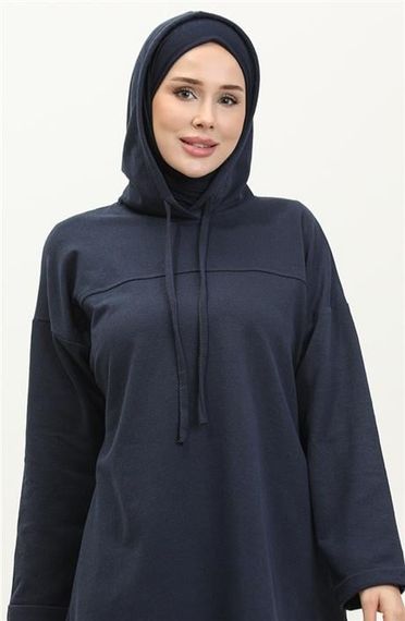 Kapşonlu Sweat Eşofman Sade Basic Spor Takım - 03056.015 - Lacivert - photo 3