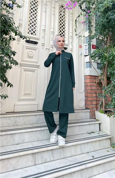 Спортивний дует із довгої туніки та штанів із замком, неоновий колір, доступні розміри: 38-46 - фото 1