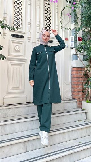 Спортивний дует із довгої туніки та штанів із замком, неоновий колір, доступні розміри: 38-46 - фото 4