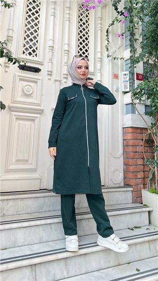 Спортивний дует із довгої туніки та штанів із замком, неоновий колір, доступні розміри: 38-46 - фото 3