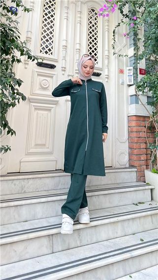 Спортивний дует із довгої туніки та штанів із замком, неоновий колір, доступні розміри: 38-46 - фото 5