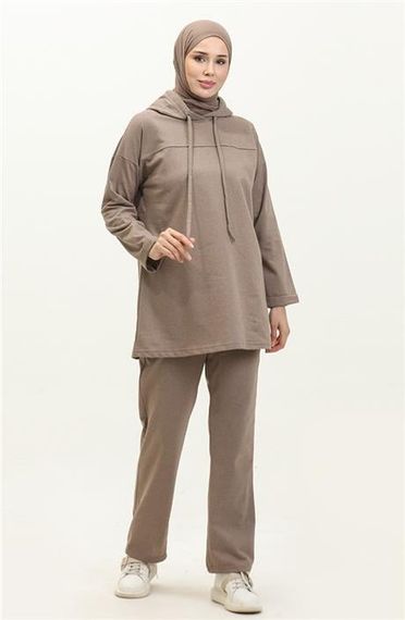 Спортивный костюм с капюшоном, базовый, элегантный, цвета визон, размеры 38-46 - фото 1