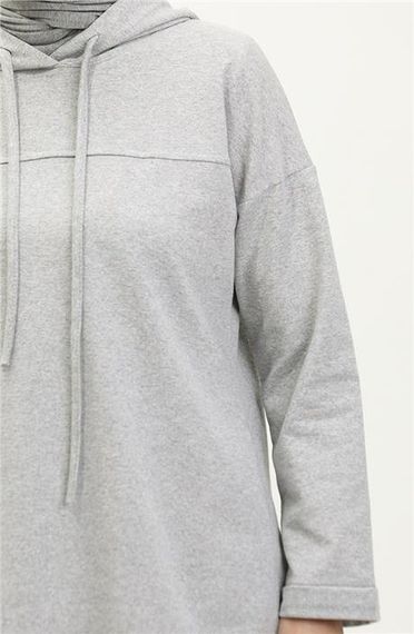 Kapşonlu Sweat Eşofman Sade Basic Spor Takım - 03056.008 - Gri - fotoğraf 4