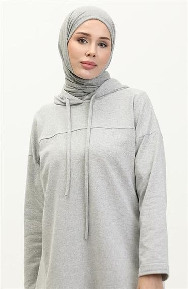 Kapşonlu Sweat Eşofman Sade Basic Spor Takım - 03056.008 - Gri - fotoğraf 3