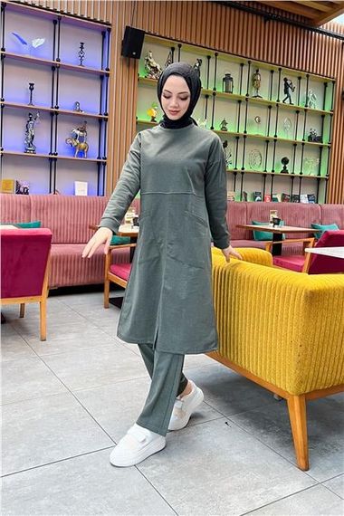 Спортивний набір з сорочкою тунікою та штанами з двома передніми кишенями, колір – хаки, розміри: 38-46 - фото 3