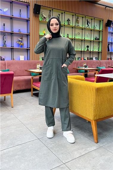 Спортивний набір з сорочкою тунікою та штанами з двома передніми кишенями, колір – хаки, розміри: 38-46 - фото 1