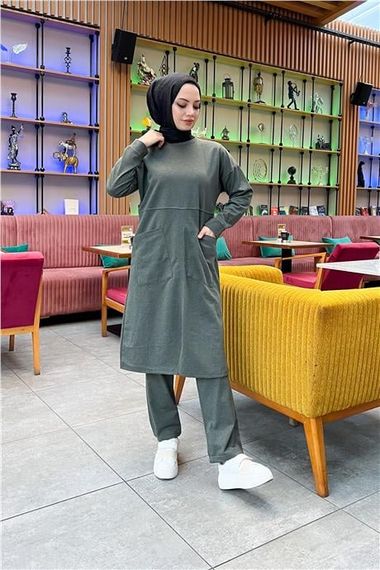 Спортивний набір з сорочкою тунікою та штанами з двома передніми кишенями, колір – хаки, розміри: 38-46 - фото 2