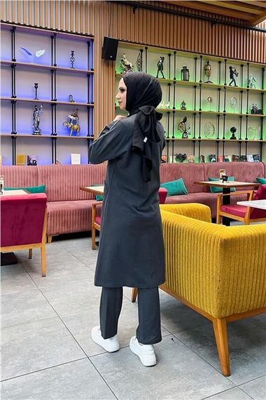 Önden İki Cepli Sade Basic Uzun Tunik Pantolon İkili Spor Takımı - 03067.017 - Antrasit - photo 4