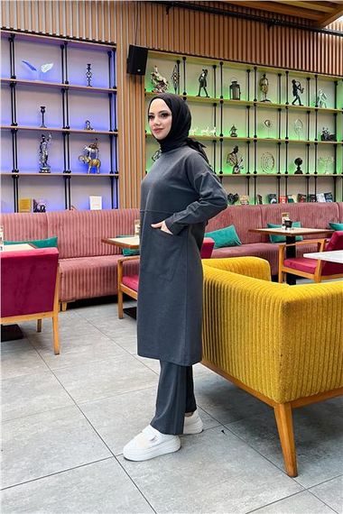 Önden İki Cepli Sade Basic Uzun Tunik Pantolon İkili Spor Takımı - 03067.017 - Antrasit - photo 3