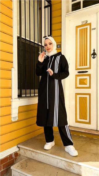 Комплект из длинной туники и спортивных штанов с капюшоном, цвет черный, размеры 40-48 - фото 5