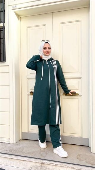 Костюм из двустороннего длинного тунки с капюшоном и брюками - 03077.021 - Нефтяной, размер 40-48, новинка зимнего сезона от бренда Sevda - фото 5