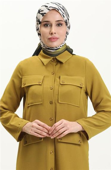 طقم كابري مزود بجيوب وزر باللون الأخضر الزيتي، يتوفر بمقاسات متنوعة 38-46 - صورة 3