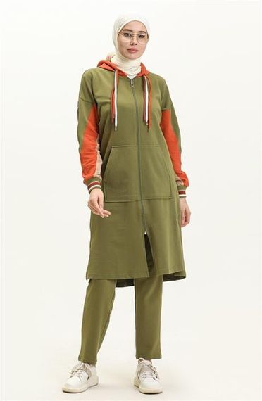 Спортивный комплект с застежкой, цвет масляный зеленый, с деталями цветного шнура, модели 71053, доступные размеры 38-46 - фото 2