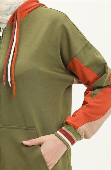 Спортивный комплект с застежкой, цвет масляный зеленый, с деталями цветного шнура, модели 71053, доступные размеры 38-46 - фото 4