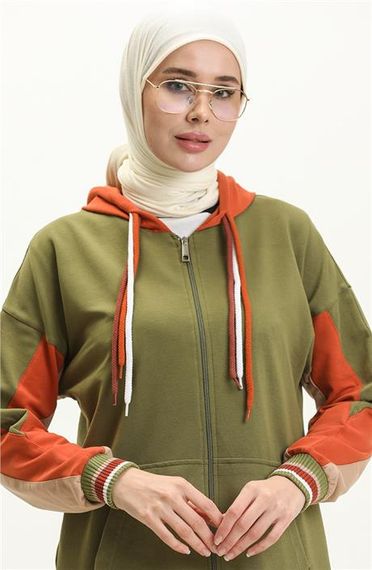 Спортивный комплект с застежкой, цвет масляный зеленый, с деталями цветного шнура, модели 71053, доступные размеры 38-46 - фото 3