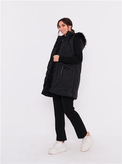 Спортивний трійний комплект Sarah з капюшоном та пуховою жилеткою чорного кольору - фото 2