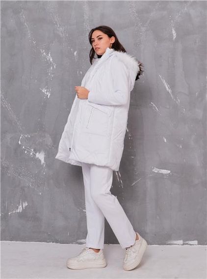 طقم رياضي ثلاثي مع سترة مبطنة بغطاء رأس - 70030.002 - أبيض - صورة 2