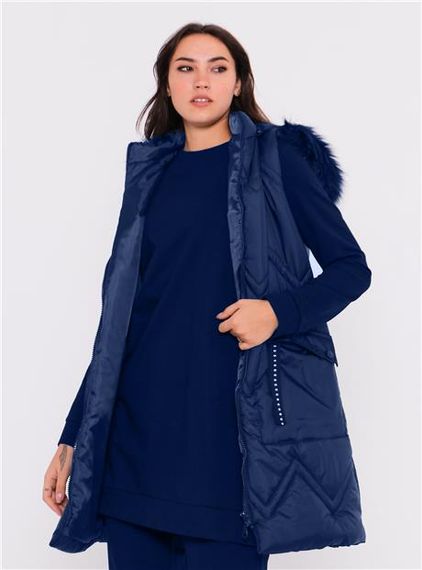 Sarah Kapşonlu Şişme Yelekli Spor Üçlü Takım - 70030.006 - İndigo - fotoğraf 5