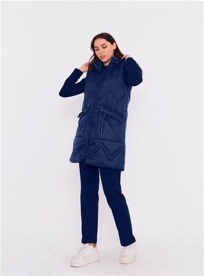 Sarah Kapşonlu Şişme Yelekli Spor Üçlü Takım - 70030.006 - İndigo - fotoğraf 3