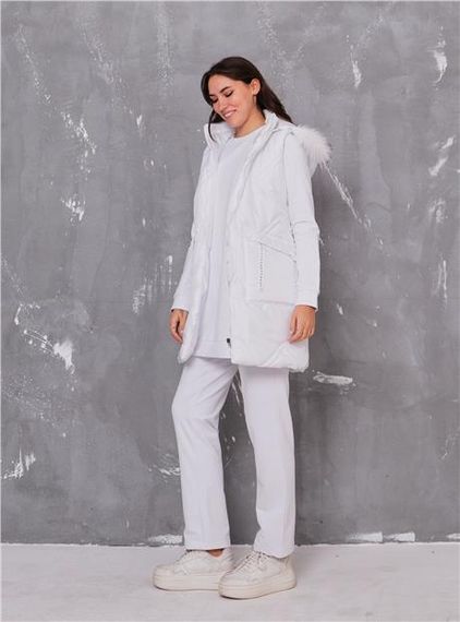 طقم رياضي ثلاثي مع سترة مبطنة بغطاء رأس - 70030.002 - أبيض - صورة 5