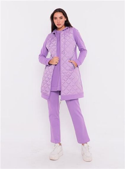 طقم رياضي ثلاثي بحواف مقلوبة باللون البنفسجي - موديل 70060 - صورة 2