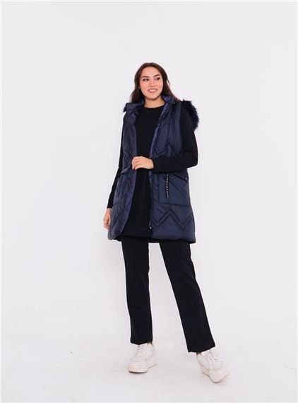 بدلة رياضية ثلاثية بحواف مائلة وسحاب بسحاب مع غطاء رأس - لون أزرق داكن - مقاسات مختلفة - صورة 5