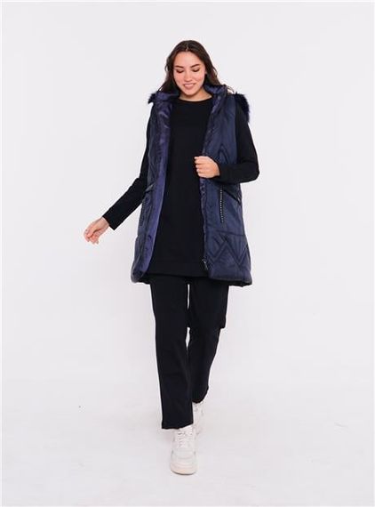 بدلة رياضية ثلاثية بحواف مائلة وسحاب بسحاب مع غطاء رأس - لون أزرق داكن - مقاسات مختلفة - صورة 4