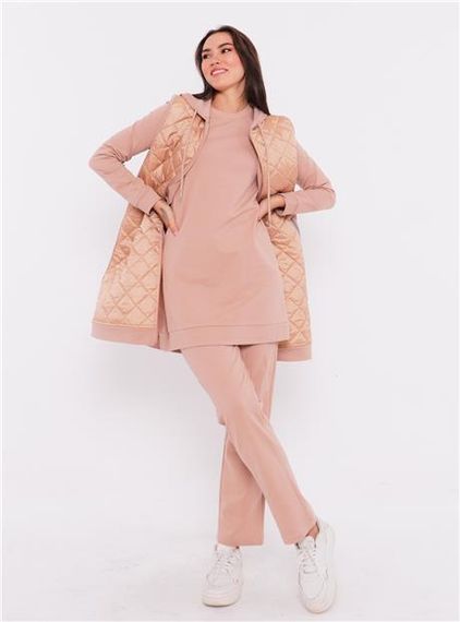 مجموعة رياضية ثلاثية مع صديرية كابيتون جمالية - بيج - أحجام متنوعة 38-46 - صورة 4