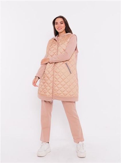 مجموعة رياضية ثلاثية مع صديرية كابيتون جمالية - بيج - أحجام متنوعة 38-46 - صورة 2