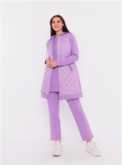 طقم رياضي ثلاثي بحواف مقلوبة باللون البنفسجي - موديل 70060 - صورة 5