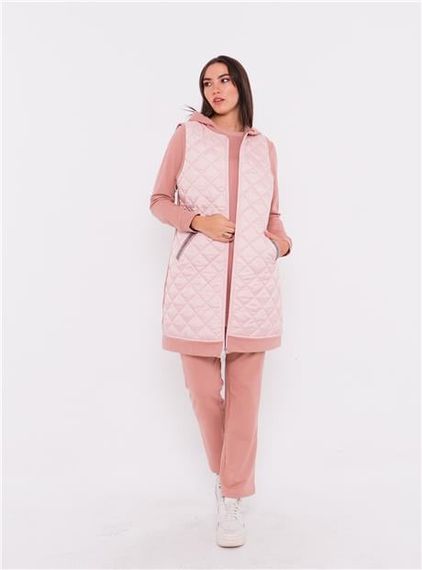 طقم رياضي ثلاثي بليزر بحد أدنى مزخرف ببطانة 70060 - وردي - صورة 1